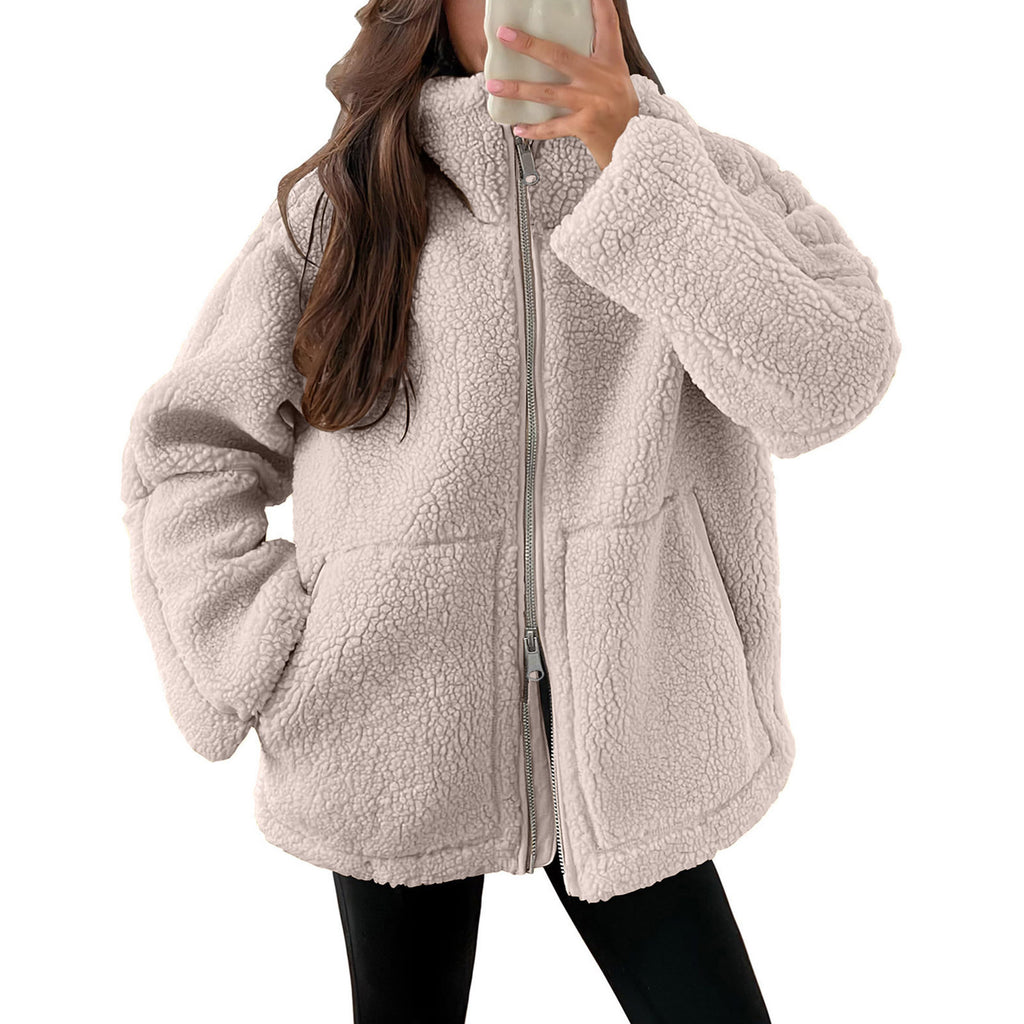 Manteau femme chaud à col montant – Coupe décontractée