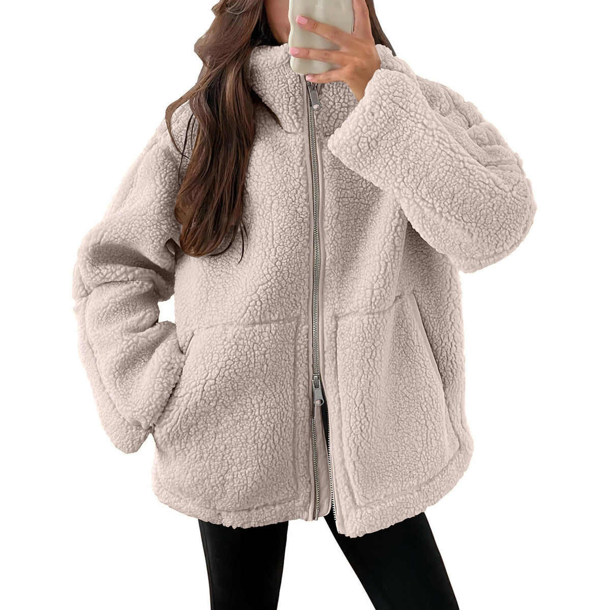 Manteau femme chaud à col montant – Coupe décontractée