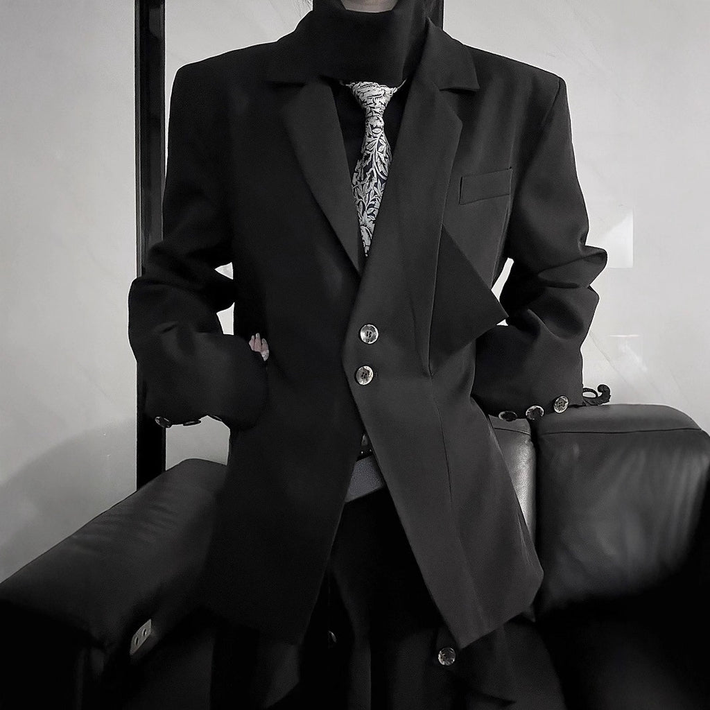 Vintage Retro Audrey Hepburn Style Dark Black Mini-Triangle Suit Jacket, Unisex Gender-Neutral Streetwear, Loose Casual Blazer for Men and Women