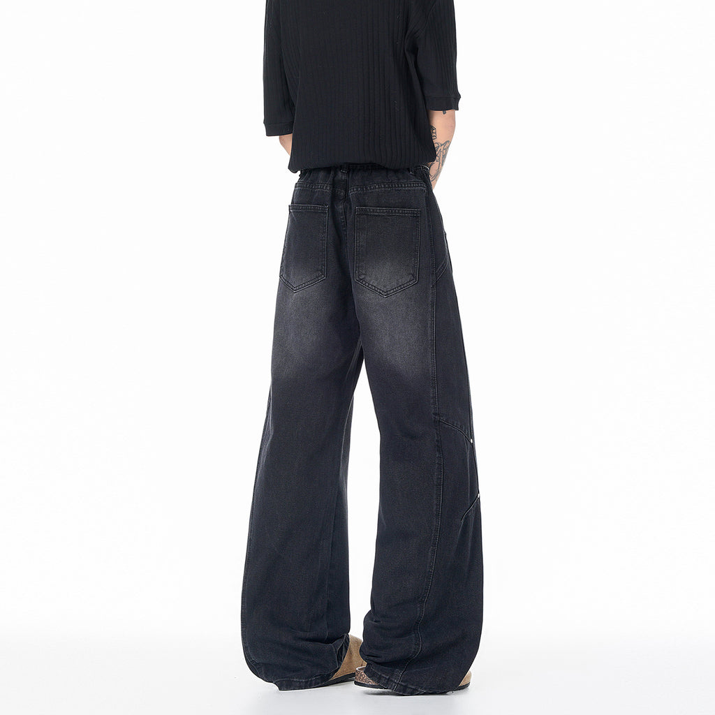 Patchwork Jeans Men Trendy Washed Versatile Wide Leg Pants