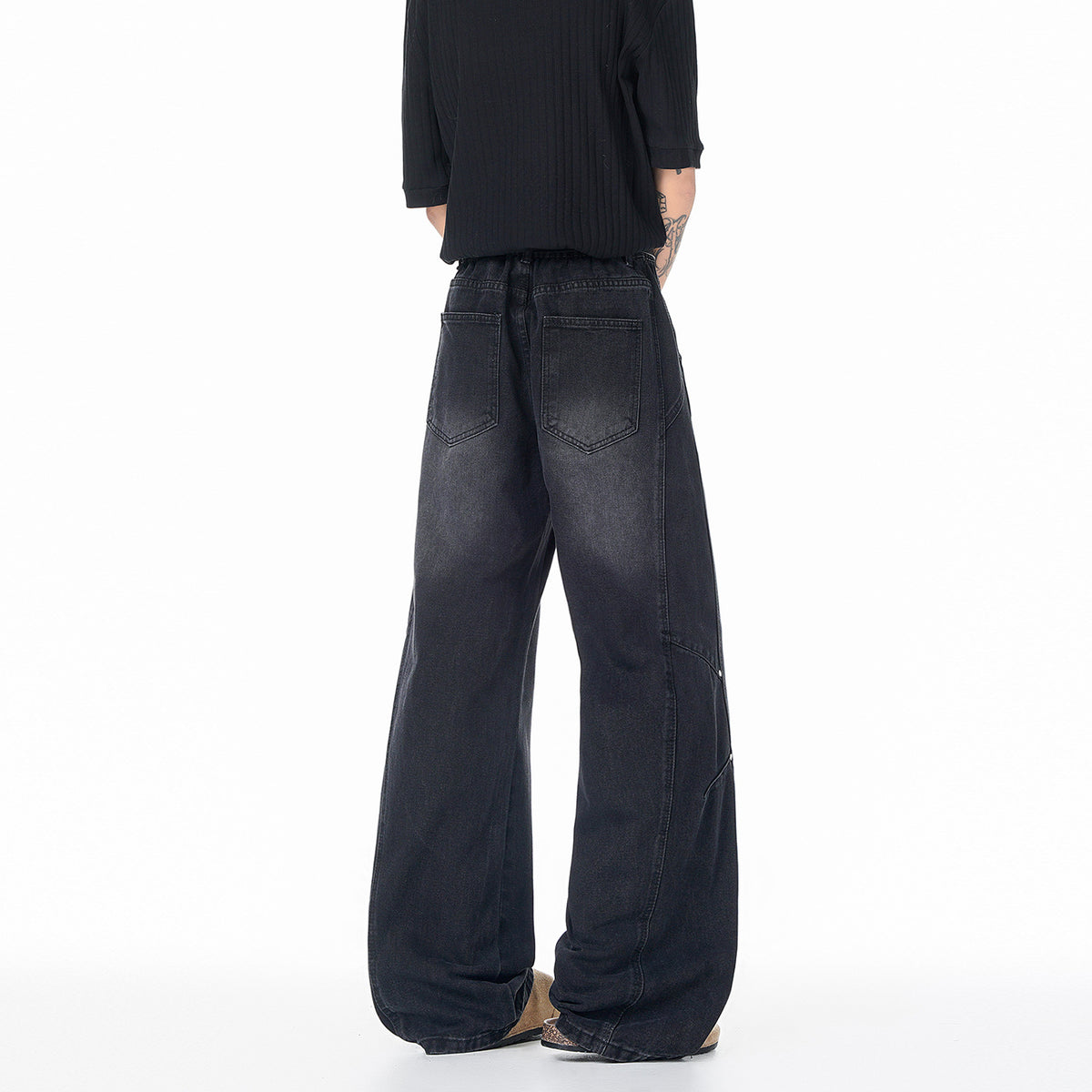 Patchwork Jeans Men Trendy Washed Versatile Wide Leg Pants