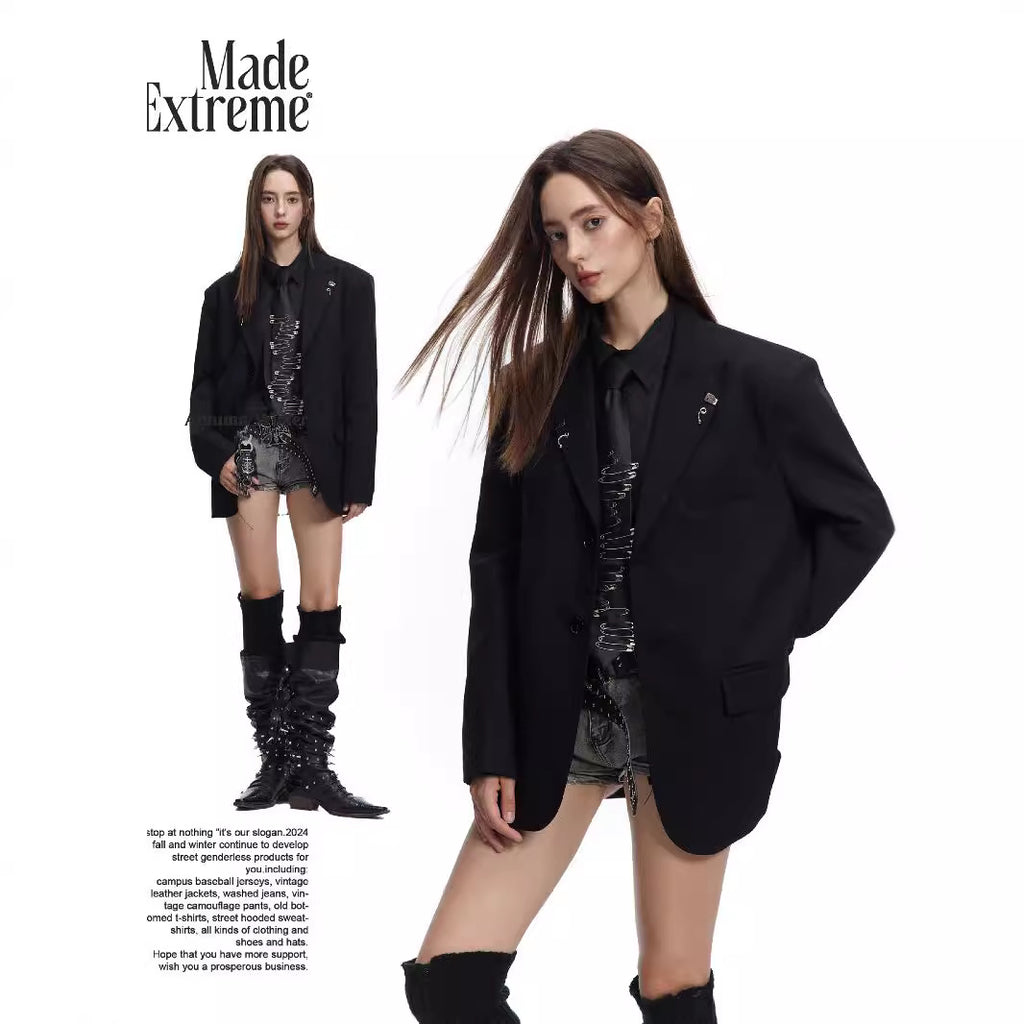 Loose Casual Solid Color Blazer Long Jacket for Men and Women