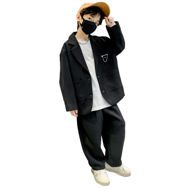 Boys Casual Two-Piece Suit Set Spring Autumn Stylish Blazer and Pants