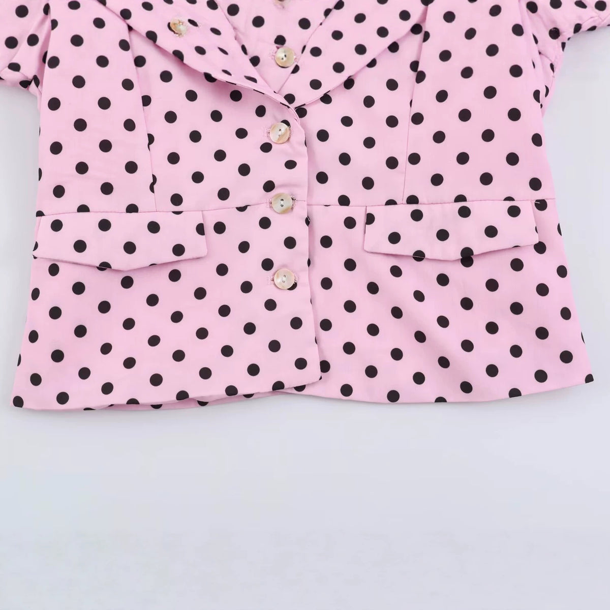 Chemisier femme rose à pois – Manches 3/4 et col revers
