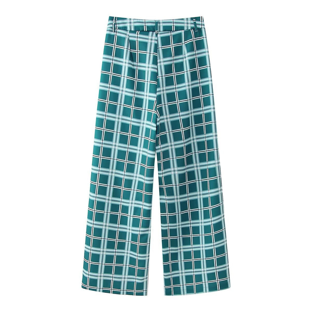 Women's Velvet Decorated Plaid Blazer + Long Pants Set