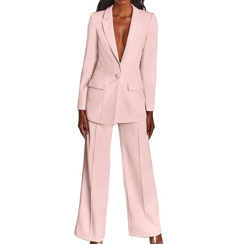 Fashion Turn-Down Collar Slim Fit Blazer Suit Women's Suit Set