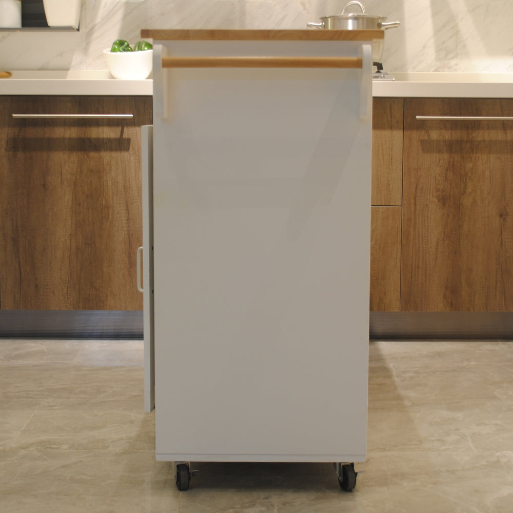 Îlot de cuisine mobile avec rangement – Plateau bois et roulettes