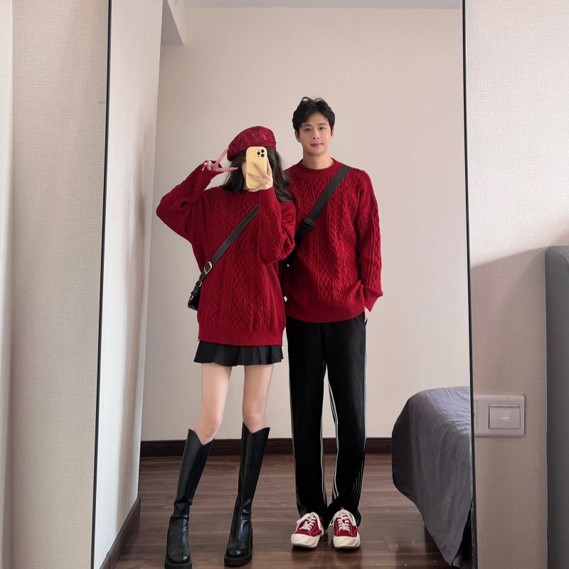 Casual Style Couple Sweater Set for Men and Women, Christmas and Lunar New Year Outfit, Lazy Fashion Knitwear Suit