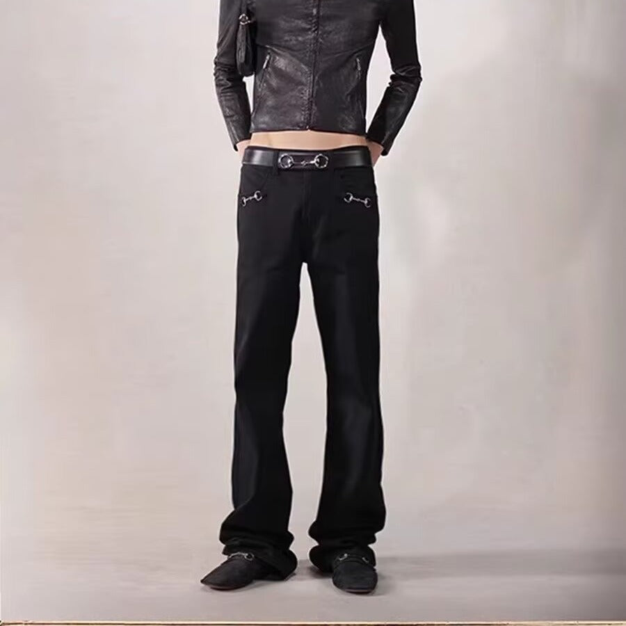 Retro Black Flared Jeans for Men Casual Pants