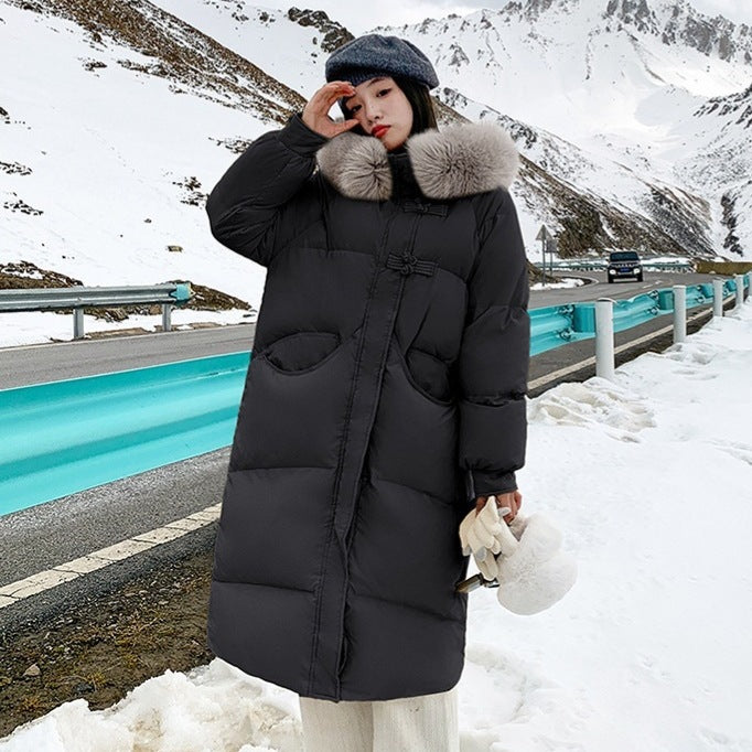 Doudoune longue femme à capuche et fausse fourrure – Hiver
