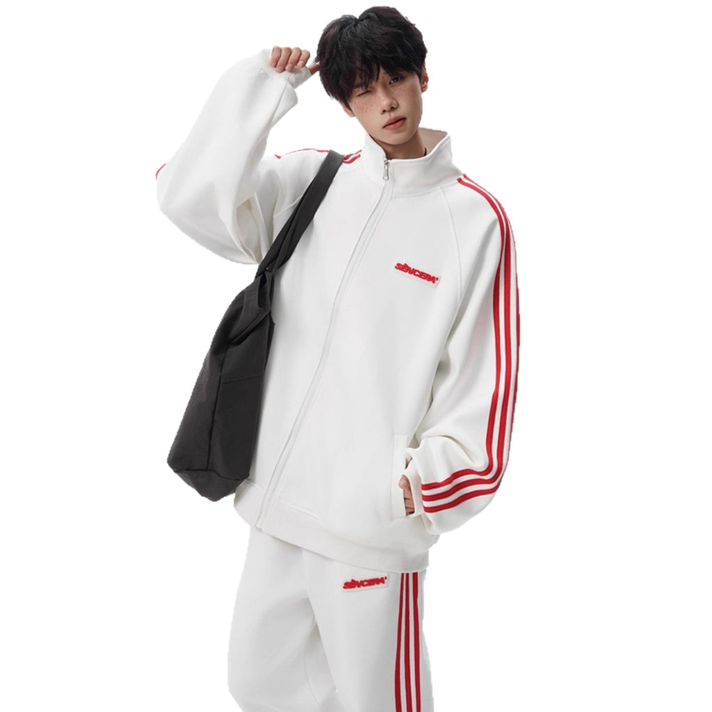 Stripe Sports Suit for Men and WomenWinter College Style Loose Casual Hoodie and Sweatpants Couple Two-piece Set