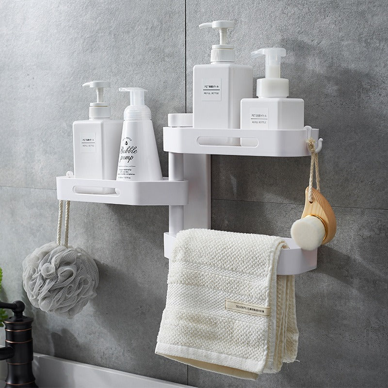 Étagère murale rotative sans perçage – Version égouttoir ou support sèche-cheveux