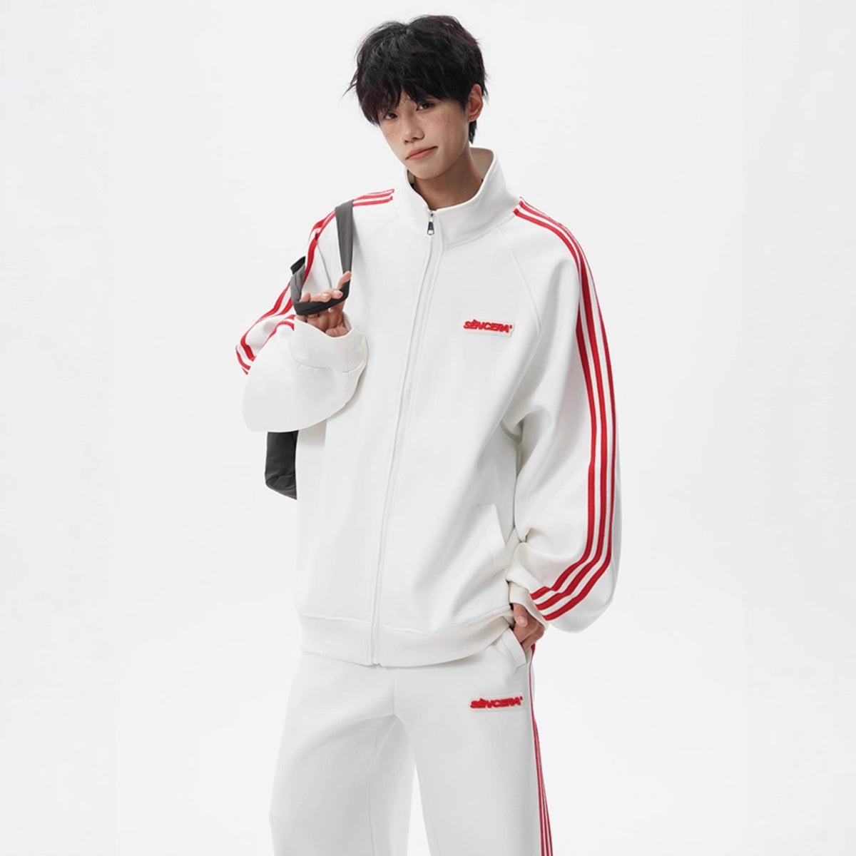Stripe Sports Suit for Men and WomenWinter College Style Loose Casual Hoodie and Sweatpants Couple Two-piece Set