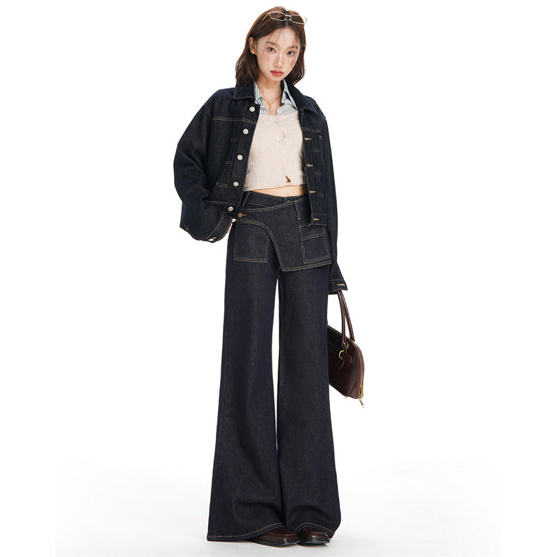 Deep Blue Wide-Leg Jeans Women Pants
