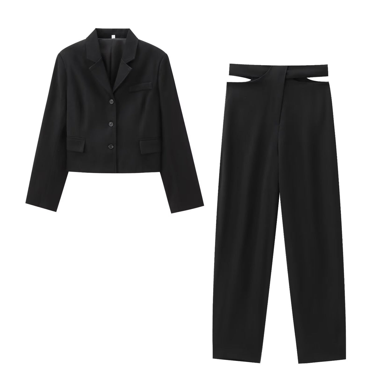 Women's Wool Blend Fitted Blazer + Open Design Pants Set