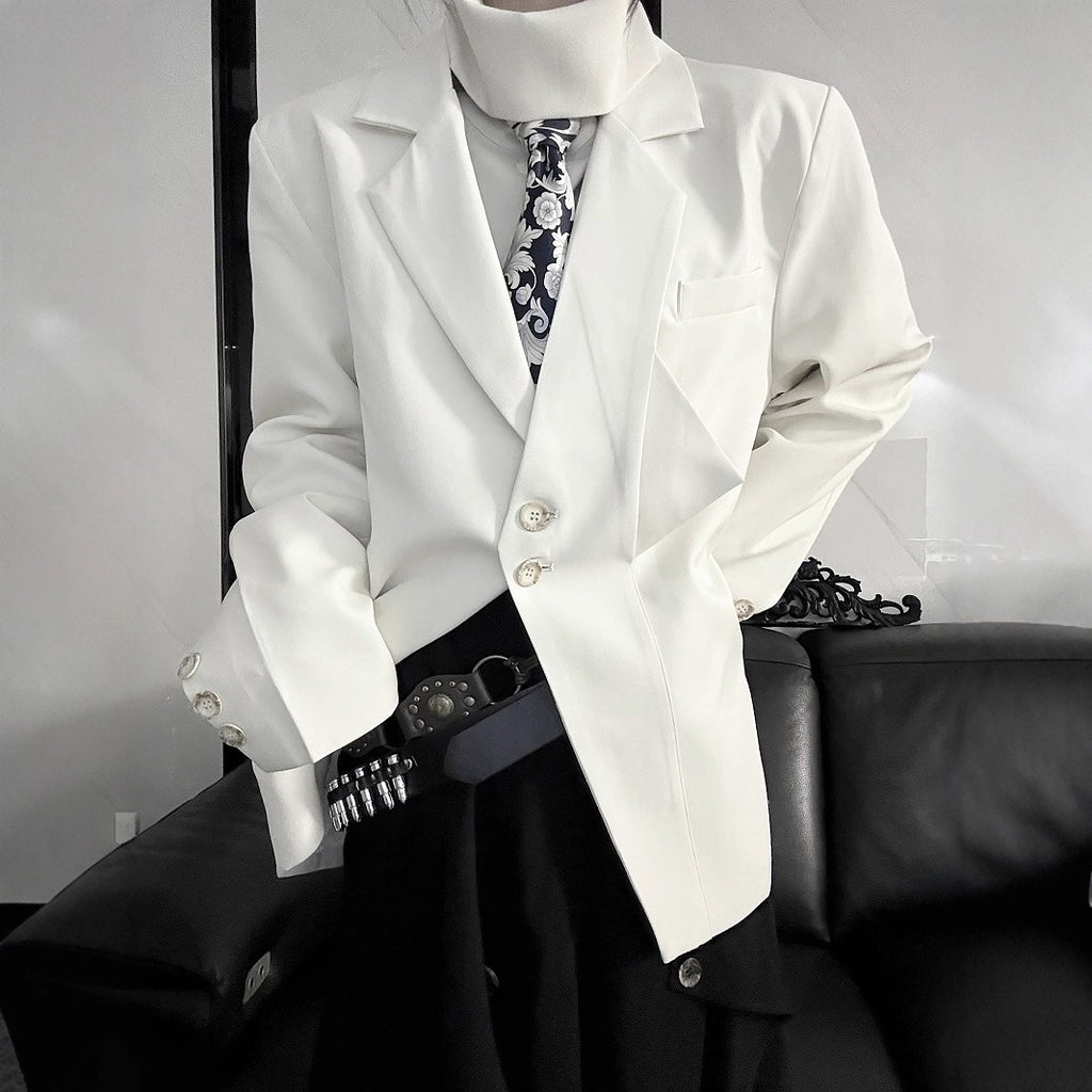 Vintage Retro Audrey Hepburn Style Dark Black Mini-Triangle Suit Jacket, Unisex Gender-Neutral Streetwear, Loose Casual Blazer for Men and Women