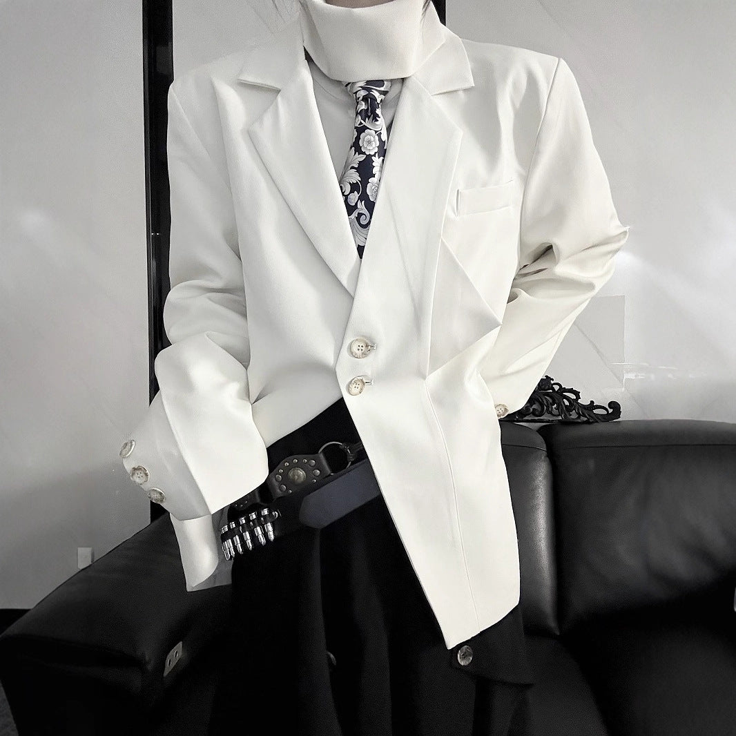 Vintage Retro Audrey Hepburn Style Dark Black Mini-Triangle Suit Jacket, Unisex Gender-Neutral Streetwear, Loose Casual Blazer for Men and Women