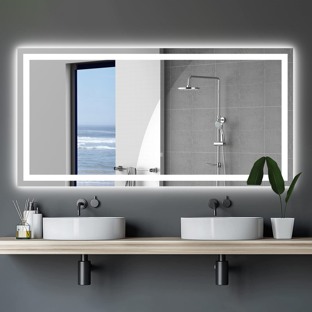 Grand miroir LED de salle de bain 72 × 36 pouces – Anti-buée et intensité réglable