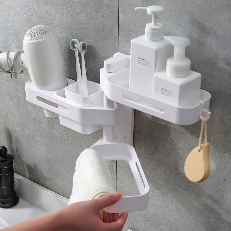 Étagère murale rotative sans perçage – Version égouttoir ou support sèche-cheveux