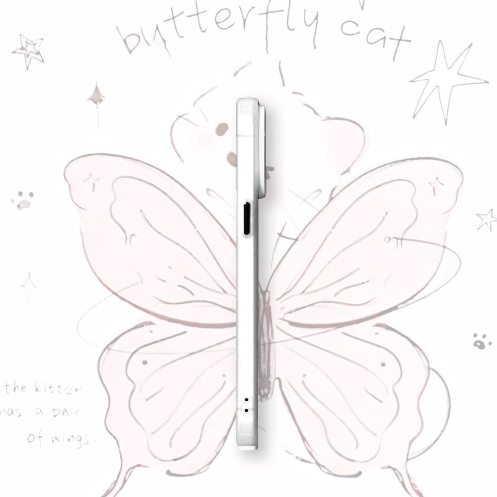 Coque iPhone transparente à motifs papillon et chat