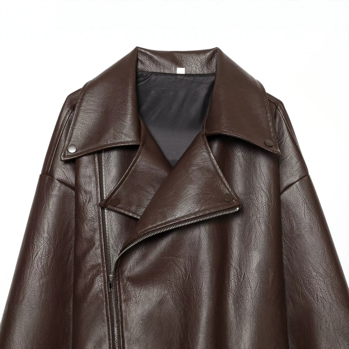 Veste femme en similicuir à col tailleur – Rouge foncé