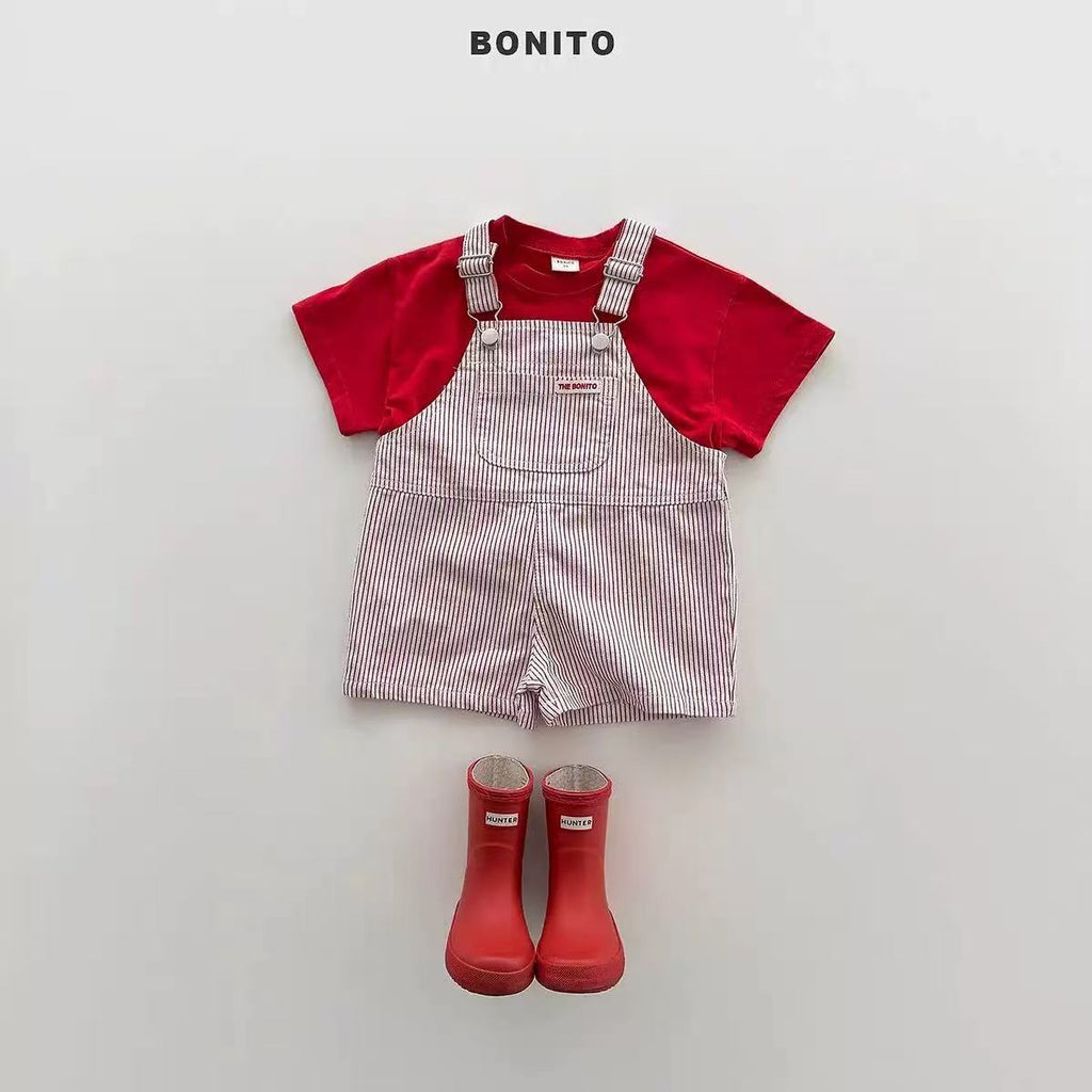 Salopette short garçon rayée – Coton