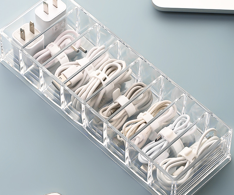 Desktop Data Charging Cable Earphone Storage Box Transparent Multi-Function Drawer Sorting Compartment Storage Box Dust-Proof Storage