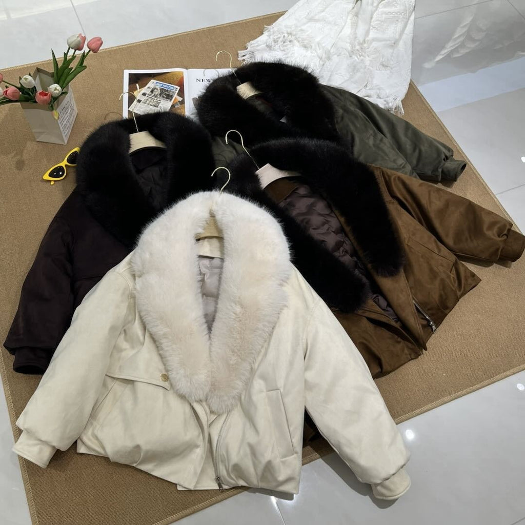 Parka courte femme à col en fausse fourrure – Chaude et matelassée