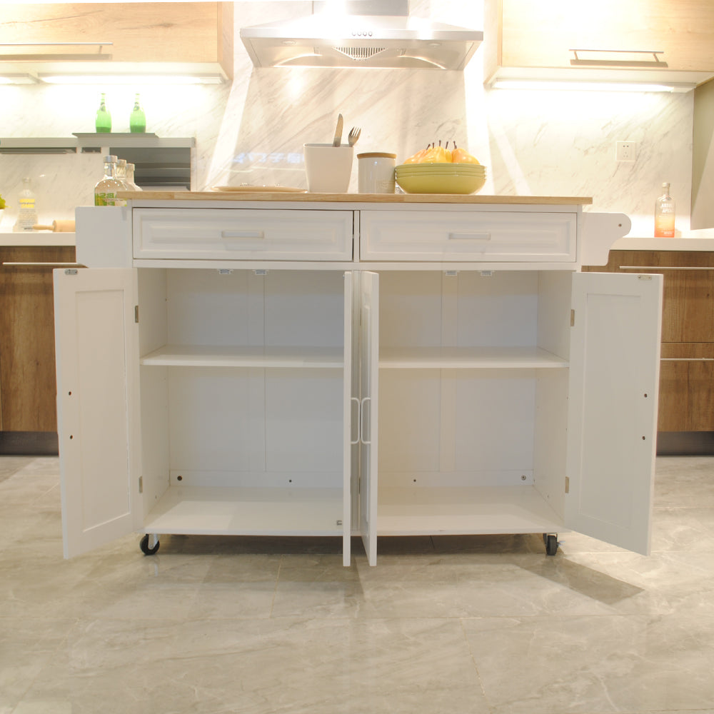 Îlot de cuisine mobile avec rangement – Plateau bois et roulettes