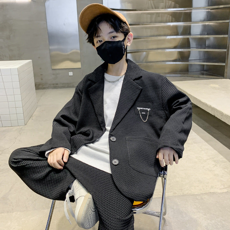Boys Casual Two-Piece Suit Set Spring Autumn Stylish Blazer and Pants