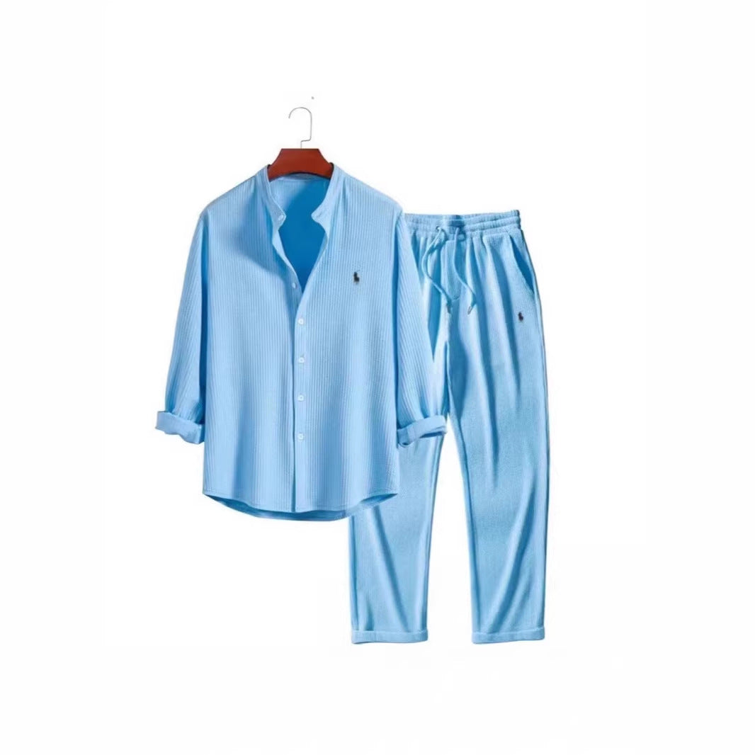Casual Loose Multi-color Linen Cotton Short Sleeve Suit for Men Beach Wear Two-Piece Set