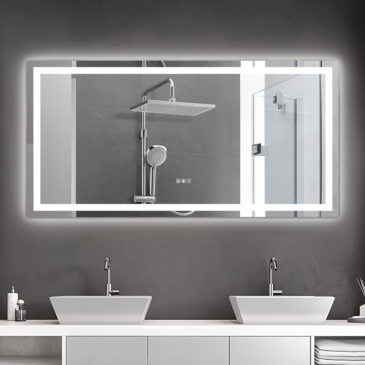 Grand miroir LED de salle de bain 72 × 36 pouces – Anti-buée et intensité réglable
