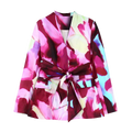 Ladies Blazer Pants Suit OL Silk-satin Blazer+Printed Straight Long Pants Basic Causal Outfits