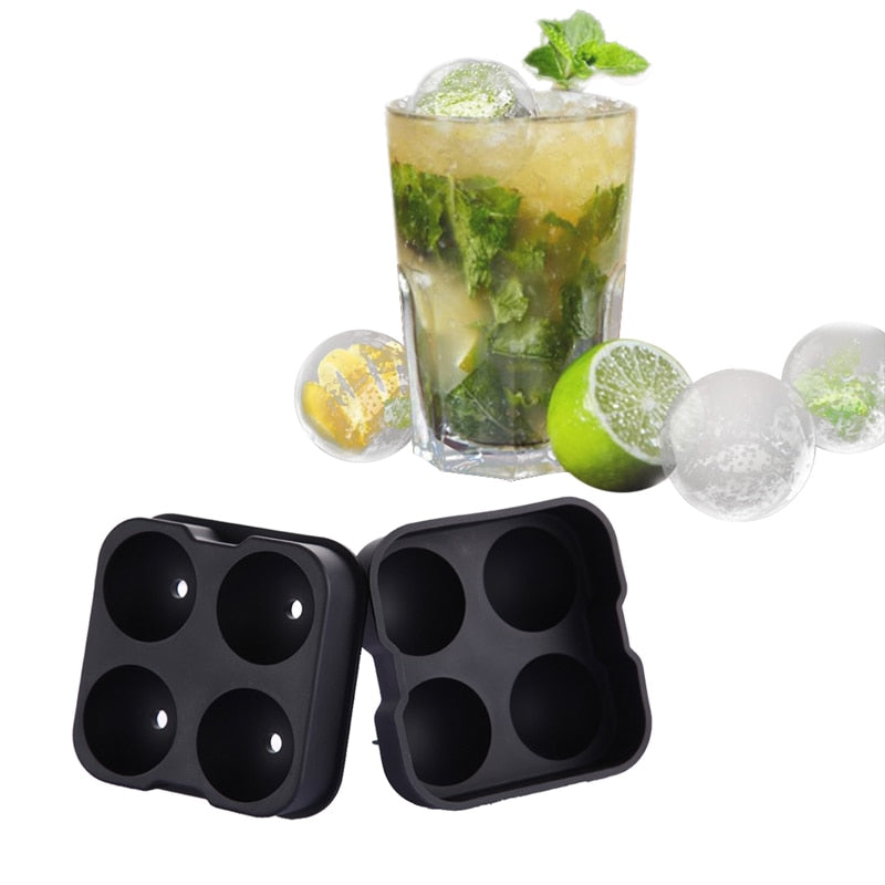 Moule à glaçons sphériques en silicone – 4 grosses boules pour cocktails