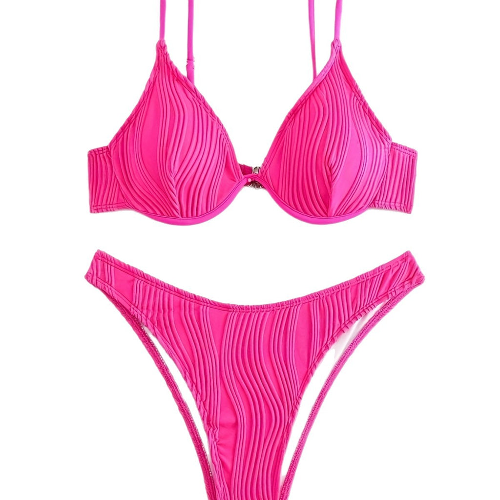 Deep V-steel support gathers split swimsuits