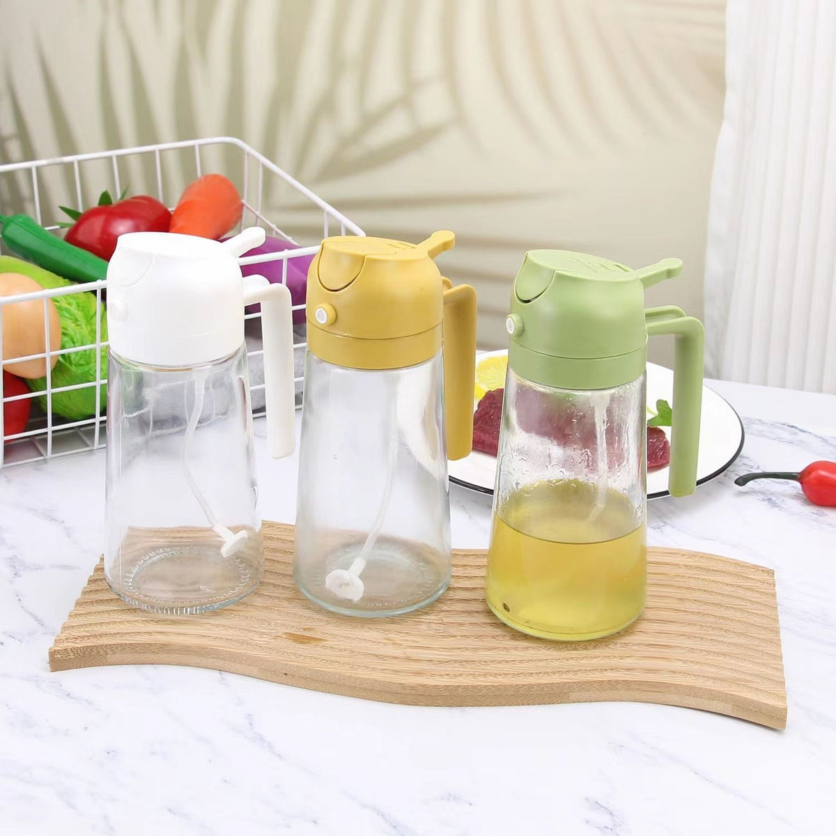 Bouteille à huile 2-en-1 avec verseur et pulvérisateur – 450 ml
