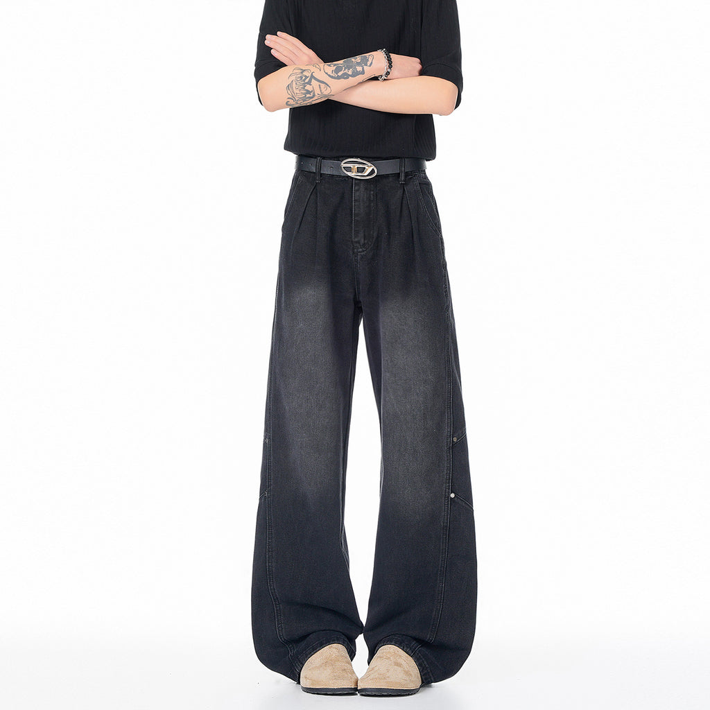 Patchwork Jeans Men Trendy Washed Versatile Wide Leg Pants