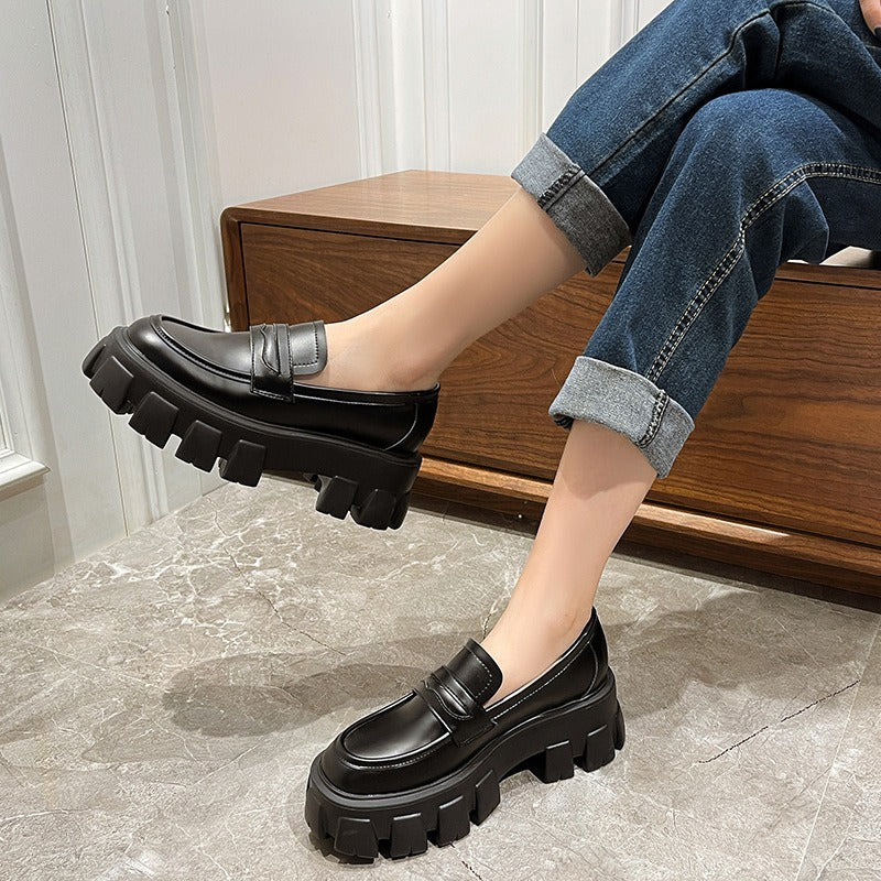 British style punk platform shoes slip-on loafers fashion small leather shoes women