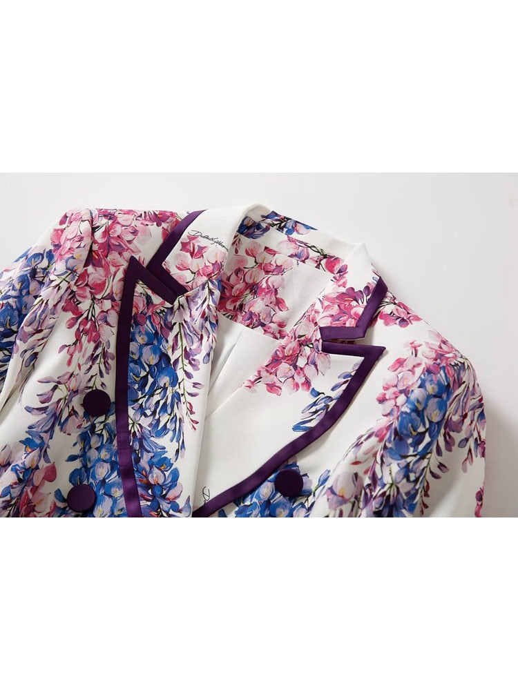 Autumn Winter Designer Runway Suit Set Women's Double Breasted Printed Blazer Pants Suit
