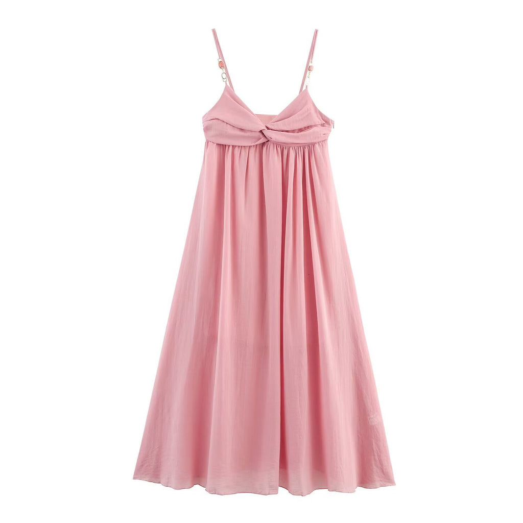 Robe longue femme sans manches à col V – Unie