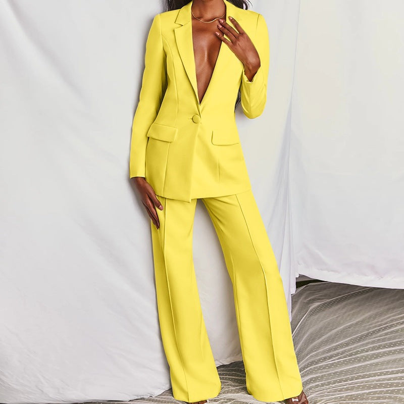 Fashion Turn-Down Collar Slim Fit Blazer Suit Women's Suit Set