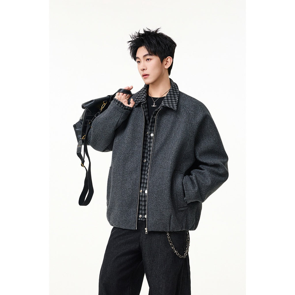 Cotton Coat for Men Winter Warm Plaid Patchwork Wool Coat