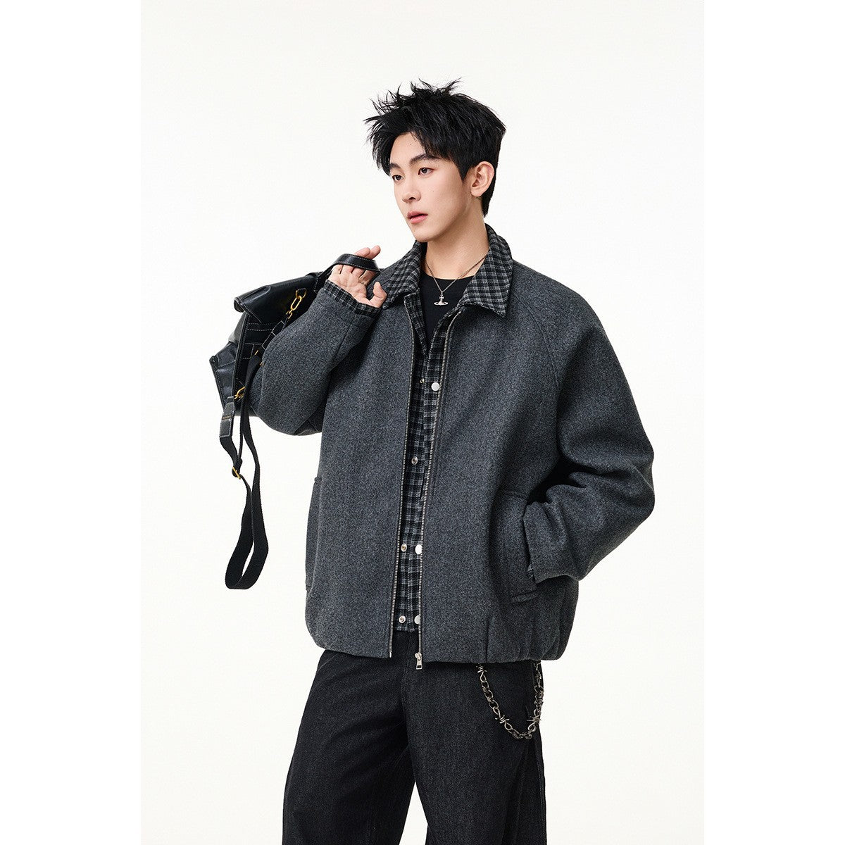 Cotton Coat for Men Winter Warm Plaid Patchwork Wool Coat