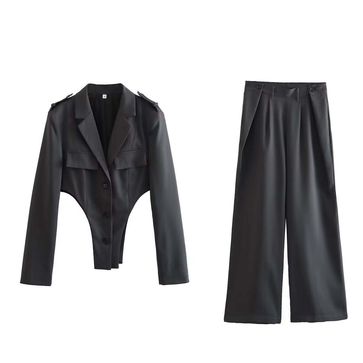 Chic Hollow Out Suit Blazer and Trousers Set for Women