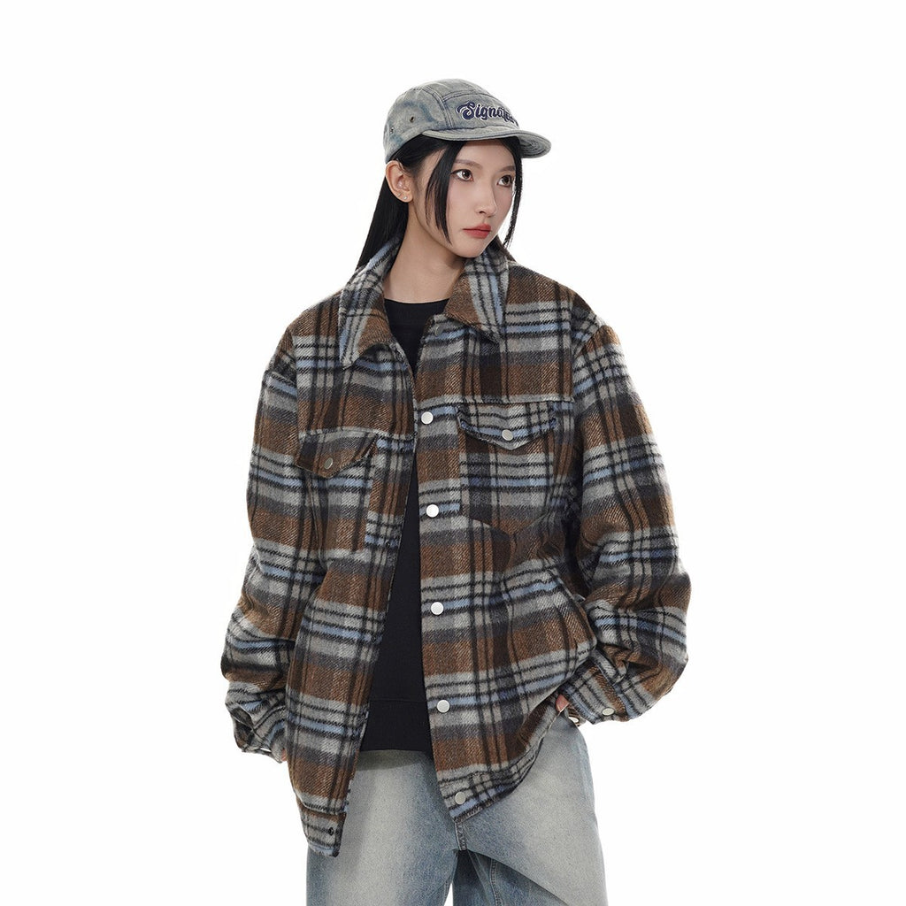 Plaid Woolen Coat Cotton Jacket Winter Coat Men Women Plaid Cotton Coat