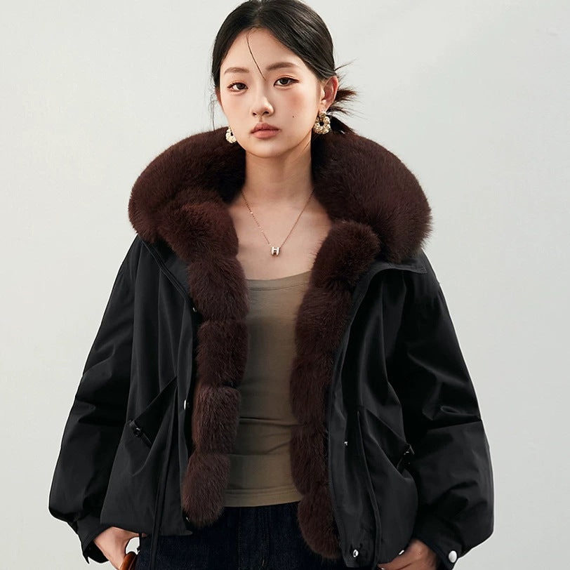 Parka courte femme style workwear à grand col amovible