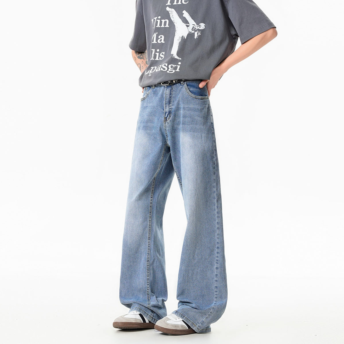 Cleanfit Washed Blue Jeans Men Lightweight Clean Style Casual Pants