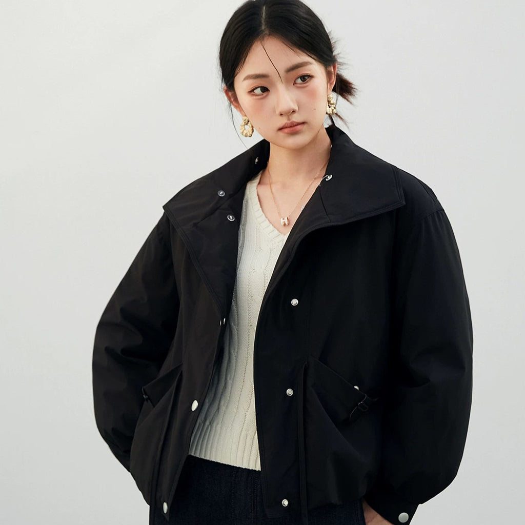 Parka courte femme style workwear à grand col amovible