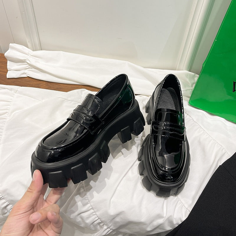 British style punk platform shoes slip-on loafers fashion small leather shoes women