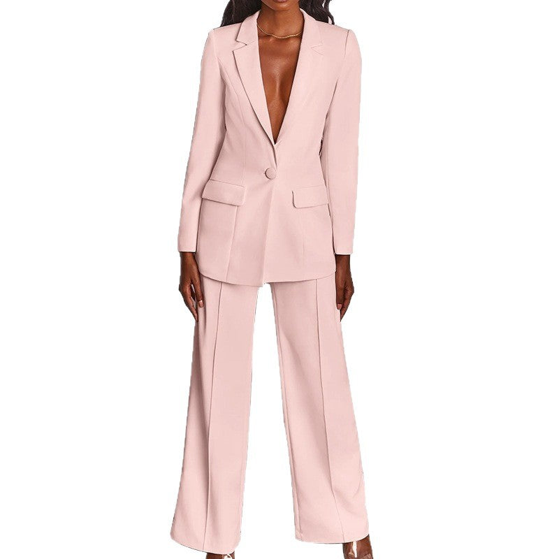 Fashion Turn-Down Collar Slim Fit Blazer Suit Women's Suit Set
